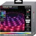 Monster 32.8ft Sound Reactive RGB+W Light Strip, Smart Multi-Color + Multiwhite, Indoor Use, App & Voice Control, Xtreme Easy Assembly