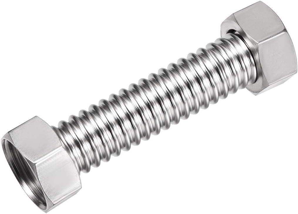 uxcell Corrugated Stainless Steel Flexible Water Line 3.9inch Long G1 Female Threaded Connector with Washer