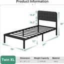 Likelalaso Twin XL Bed Frame with Upholstered Headboard, 12 inch Twin XL Metal Bed Frames, Steel Slat Support, Noise Free, No Box Spring Needed, Easy Assembly, Black