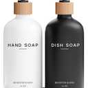 Luxury Glass Hand and Dish Soap Dispenser Set by Brighter Barns - Kitchen Soap Dispenser Set with Tray - Bamboo Pump Bottle for Kitchen Sink - Boho Home Decor, Modern Decor in Restaurant (Black/White)