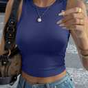 Cropped High Neck Tank Top for Women - Ribbed Bodycon Workout Cami, Sexy Gym Top and Casual Streetwear Essential Blue S