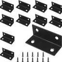 10PCS L Bracket 2.4"x1" Stainless Steel Corner Brace Heavy Duty 90 Degree Corner Fastener Black Large Angle Brackets for Wood Furniture Bedframe Cabinet Drawer Chair with Mounting Screws 