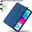 ToaPoia Case for iPad (A16) 11 Inch 2025/iPad 10th Generation 10.9 Inch 2022, Slim Trifold Stand Protective Cover with Pencil Holder and Soft TPU Back,Support Auto Sleep/Wake (Navy Blue)