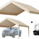 VEVOR Carport Replacement Canopy Cover, 12 x 20 ft Potable Garage Tent Top Tarp, UV-Resistant & Waterproof Car Shelter Tarp, Heavy Duty Car Port Cover with Ball Buggees, Beige, Frame Not Included