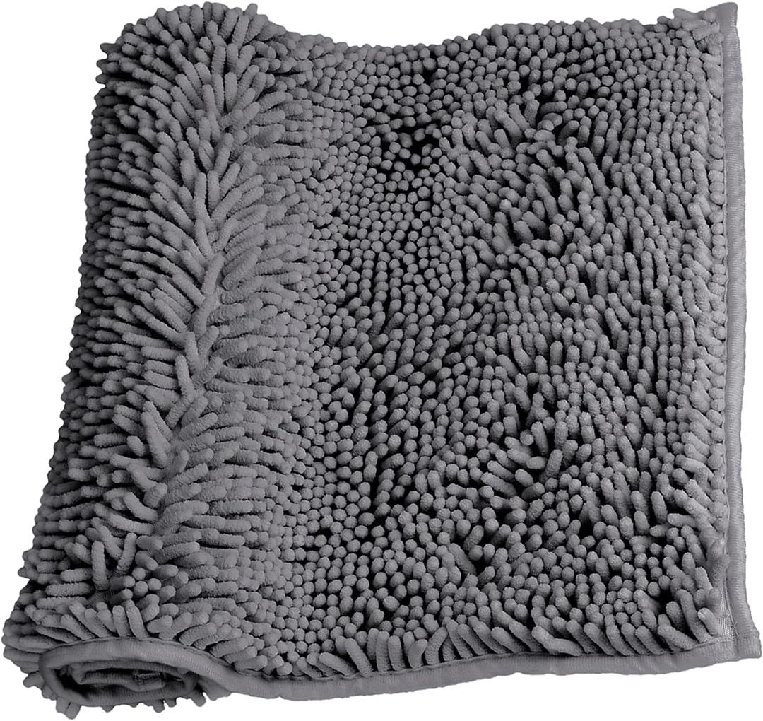 LanYunUmi Dark Gray Rugs for Bathroom Slip-Resistant Shag Chenille Bath Mat Extra Soft and Absorbent Rug Shower Room Machine-Washable Fast Dry (Dark Gray, 17"x24")