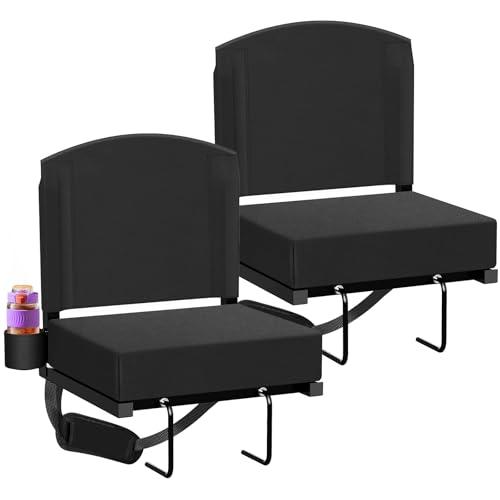 Dayacoco Stadium Seats with Back Support, Portable Bleacher Seat for Bleachers Hold up 400lbs, Wide Bleacher Seat with Shoulder Strap & Handle Perfect for Sports Events (Black, 2pcs)