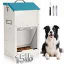 Automatic Dog Feeder Large Breed Outdoor & Indoor Galvanized Dog Food Dispenser 15lbs Wall Mountable Gravity Pet Food Station Auto Feeder Self Feeding with Clear Door for Puppy, Dog, Cat