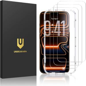 UNBREAKcable 3-Pack Screen Protector for iPhone 17 Pro Max, Double Shatterproof Tempered Glass [Easy Installation Frame] [9H Hardness] [99.99% HD Clear] [Case Friendly] for iPhone 6.9 inch