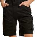 WORK IDEA Men's 10 Inch Cotton Work Shorts Strench with Utility Pockets (Black)