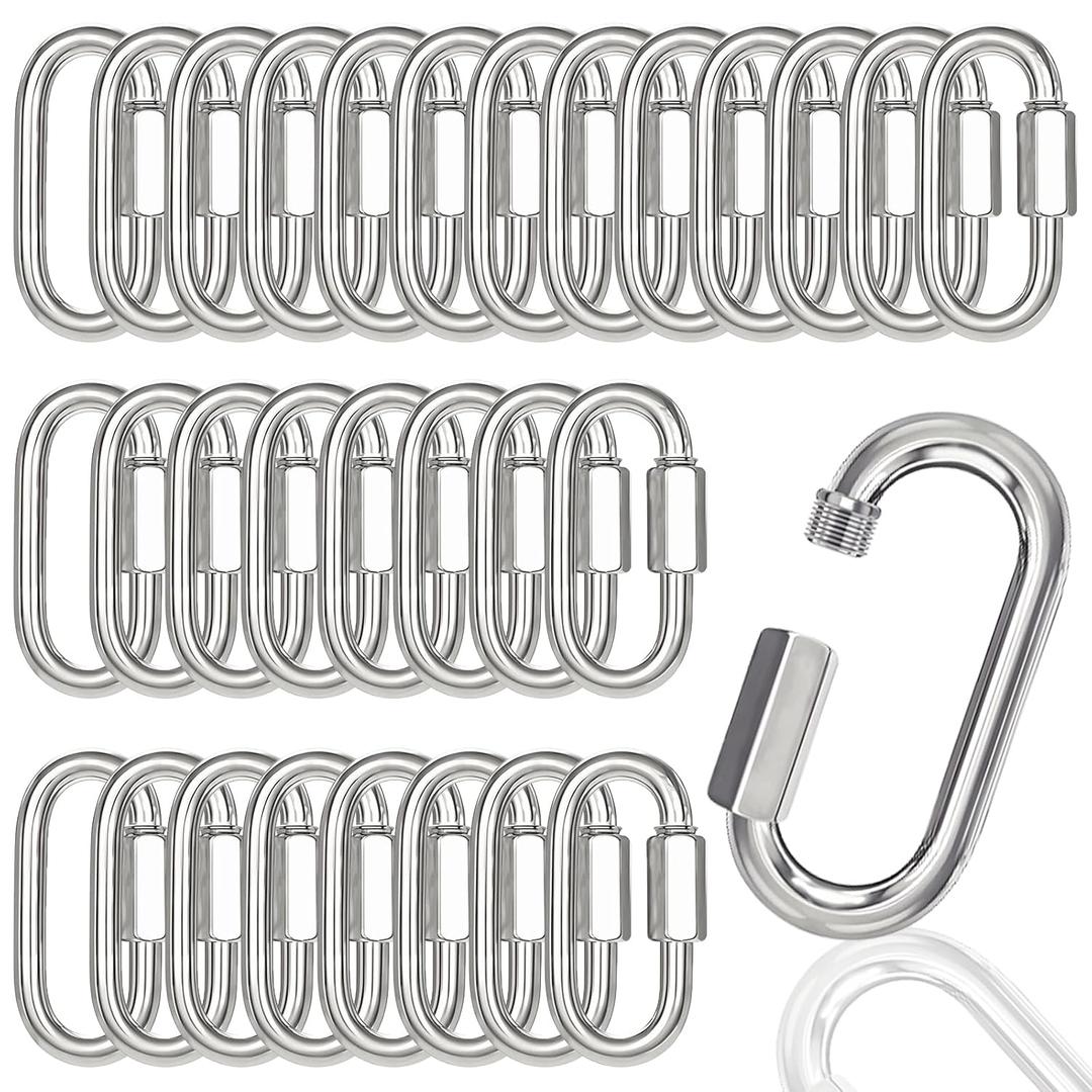 30PCS 3 Inches Chain Quick Links, M8 Galvanized Steel Thread Heavy Duty Carabiner Clips, 5/16" Locking Carabiners Connectors for Hammock, Camping, Pet Leash, Key Chain, Gym, 2000 Lbs Capacity