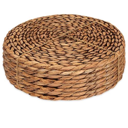 CENBOSS Woven Placemats (13.5" Set of 8, Brown Wash) Round Placemat, Wicker Place mats, Rattan Place mat, Plate Chargers