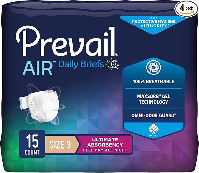 Prevail Breezers 360 Incontinence Briefs, Ultimate Absorbency, Size 3, 15 Count