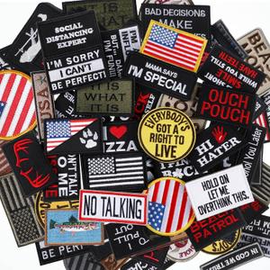 Tigeen 30 Pcs Random Funny Tactical Military Patches Set Full Embroidery Loop and Hook Patches for Backpacks Caps Bags Clothes Vest Military Uniforms