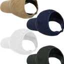 Jiuguva 4 Pack Backless Ponytail Hat for Dreadlocks Women Retro Washed Distressed Baseball Cap Adjustable (Medium, White, Army Green, Khaki, Navy Blue)