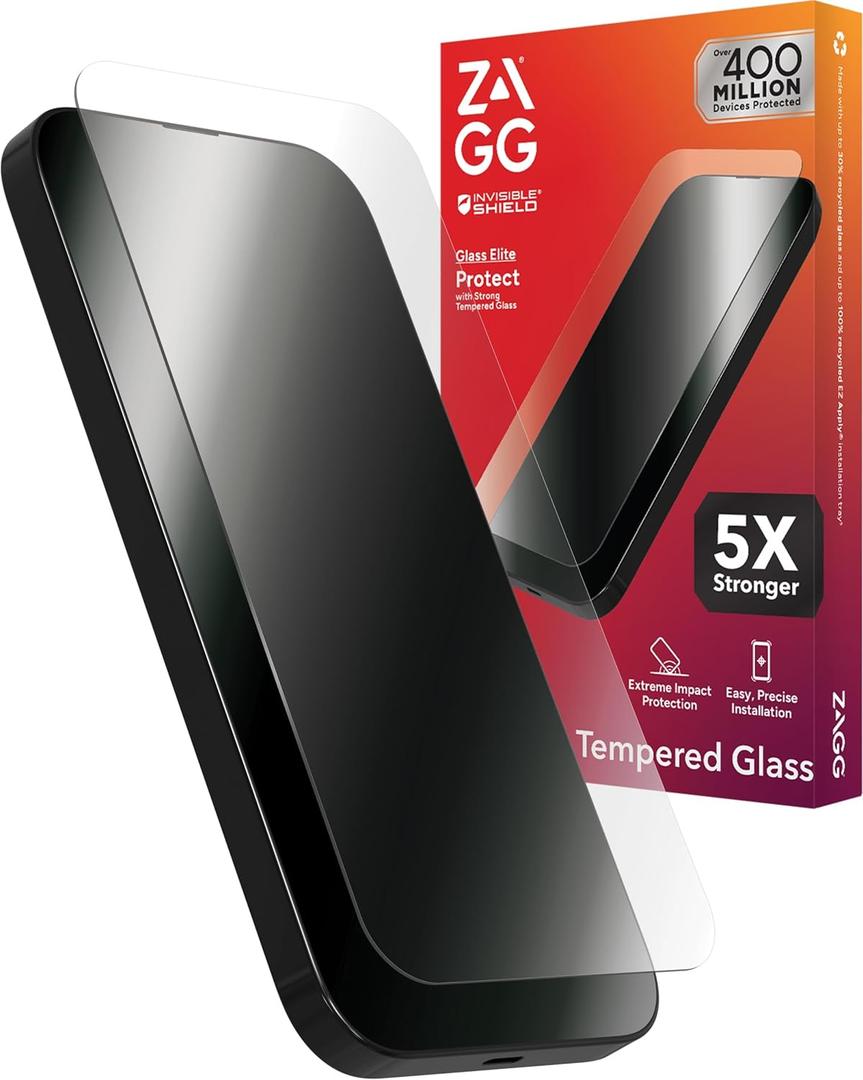 ZAGG Glass Elite Screen Protector for iPhone 16 Pro - 5X Stronger, Reinforced Edges, Ultra-Strong Tempered Glass, Scratch Resistant, Anti-Smudge, Easy Installation, InvisibleShield, Eco-Friendly