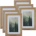5 x 7 inch or 3.5 x 5.5 with Mat Picture Frames Tabletop Shelf Display or Wall Mount Vertically or Horizontally, Real Glass Acid Free Mat, Natural Oak Wood Grain Molding, Set of 6 Pack