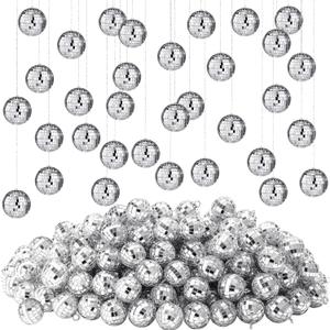 Hoolerry 200 Pcs Mirror Mini Disco Balls Ornament 1.2 Inch Mardi Gras Small Hanging Decorations Reflective Tiny Mirror Balls for 70s 80s Disco Themed Party Birthday Wedding Tree(Silver)