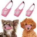 LUCKYPAW Dog Muzzle Suits for Small Medium Large Dogs, Mesh Muzzle Anti Biting Chewing, Breathable Mouth Cover Set with Adjustable Strap for Grooming Vet Visiting Training (Small 3 PCS(XXS-S), Pink)