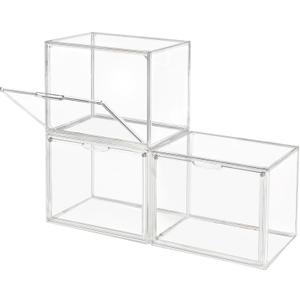 Clear Stackable Plastic Storage Bins with Magnetic Lid, Dustproof Book & Cosmetic Acrylic Display Cases, Large Figures Collectibles Showcase, Shoe Box, Protection Organizer (L, Count, 3)
