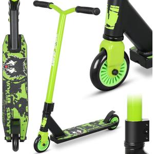 Pro Trick Scooter, Entry Level Stunt Scooters for Kids Ages 6 Years and Up, Aluminum and Lightweight Complete BMX Freestyle Scooter for Beginners (2022 Black Green)