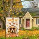 2 x Hello Fall Wood Watercolor Dog Sunflowers Pumpkins Maple Leaves Autumn Garden Flag Yard Flag 12x18 Inch Double Sided Small Mini Yard Outdoor Outside Farmhouse Holiday Decoration