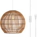 JONATHAN Y 19" Brown 1-Light Rattan Pendant Light, Farmhouse Coastal Globe Swag Lamp for Kitchen Dining Room, 180" Cord, Plug-in or Hardwired, LED Bulb Included JYL1404A, 19.0 in