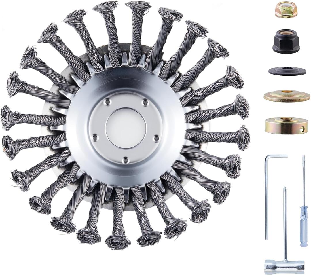 2026 Upgraded 6 Inch Indestructible Steel Wire Weed Trimmer Wheel, Heavy-Duty Weedeater Head with Universal Adapter Kit, Narrow Space Weed Moss Rust Removal for Weed Eater/Weed Wacker