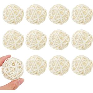 12PCS 2 Inch White Wicker Rattan Balls Fade Resistant Decorative Orbs for Home Decor Wedding Centerpiece Bowls Vase Fillers Decorative Spheres for Bowls Table Decor (50mm)