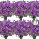 Ouddy Decor 12 Bundles Artificial Flowers for Outdoors Fake Silk Flowers UV Resistant Faux Plastic Plants for Spring Summer Garden Porch Window Box Table Vase Home Indoor Outdoor Decoration, Purple