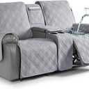 TAOCOCO Loveseat Recliner Cover with Center Console, 100% Waterproof Pet Covers for Dual Recliner with Mug Holder, Split Reclining Loveseat Cover Furniture Pet&Kids Protector (2 Seater, Light Grey)