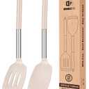 Pack of 2 Silicone Solid Turner, Non Stick Slotted Kitchen Spatulas, High Heat Resistant BPA Free Cooking Utensils, Ideal Cookware for Fish, Eggs, Pancakes(Stainless Steel Khaki)