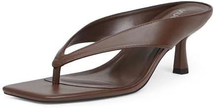 VIUGJNEX Women’s Kitten Heels Flip Flops Slip On Open Toe Low Heels Thong Square Slide Summer Fashion Party Heeled Dressy Sandals for Women 7