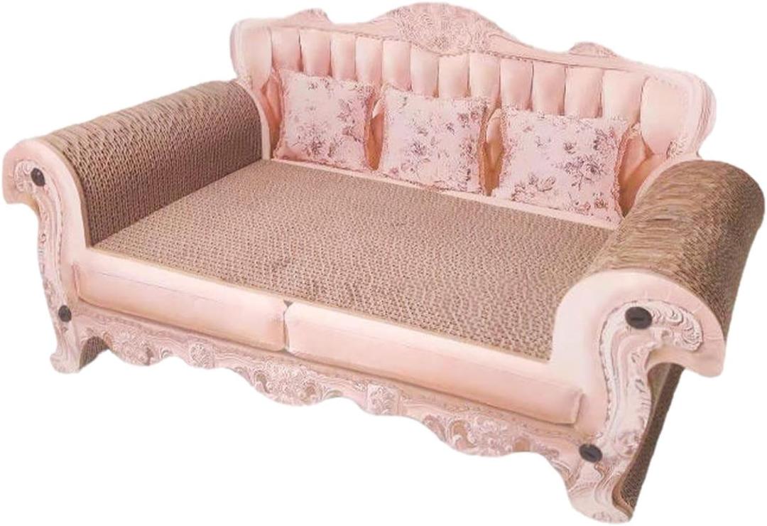 Cat Sofa Bed - Cardboard Cat Lounge, 60x24cm Modern Cat Cat Scratch Pad | Pink Indoor Cats Scratching Furniture, Cat Playing Scratcher Seat Cat Sofa Cardboard for Scratching Napping Playing