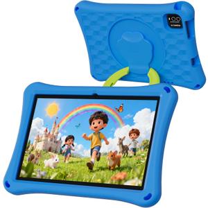 Kids Tablet, 10.1 inch Android 13 Tablet, 12GB+64GB, 1TB Expandable, 5G WiFi 6, BT 5.0, Quad-Core, 6000mAh, Dual Camera, AWAWA Parental Control Mode, Blue Light Eye Protection Screen with Case.