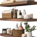 Natural Wood Floating Shelves Set of 3, Wide and Thick Rustic Wooded Wall Shelf 24 inch, Floating Shelf Wall Mounted for Living Room Bedroom Bathroom Kitchen - Walnut - 24D x 6.7W x 1.2H inch