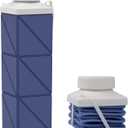 24oz Collapsible Water Bottles,Foodgrade BPA Free Reusable Foldable Water Bottle Lightweight LeakProof for Travel Hiking Camping Cycling Gym Sports,Collapses Folding Water Bottle,Dark Blue