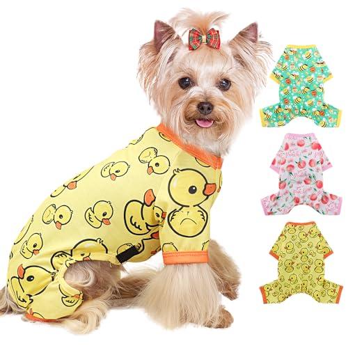 Yikeyo Dog Pajamas Small Sized Boy Girl, Cotton Stretchable Pet Clothes Jammies Puppy Outfits for Dogs Female Male, Spring Summer Doggie Pjs Doggy (Yellow Duck, XL)