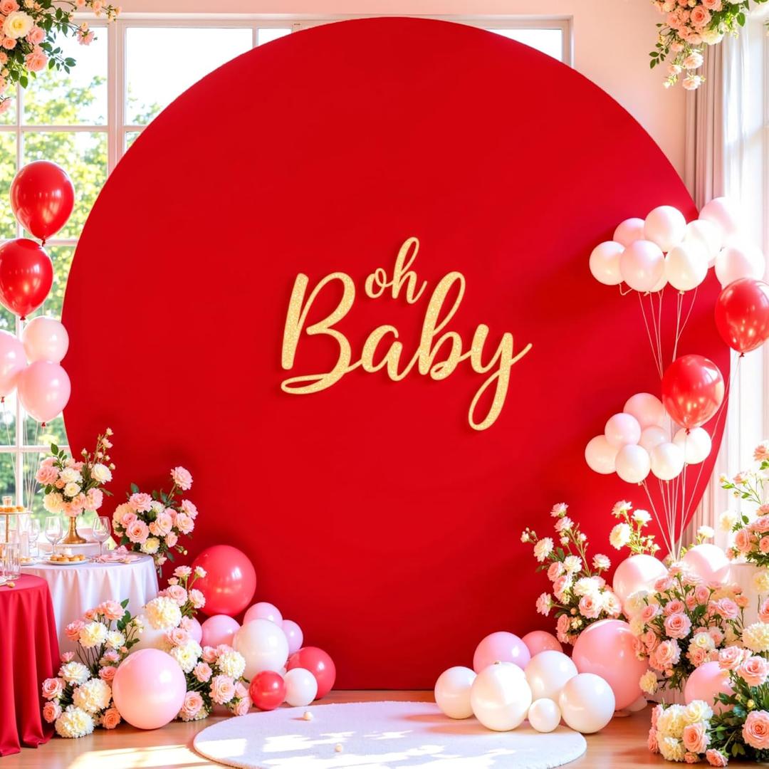 6.6 FT Red Round Backdrop Cover for Circle Balloon Arch Stand Stretchy Circle Arch Backdrop Covers for Wedding Arch Baby Shower Birthday Party Photo Shoot Photography Arch Background Decorations