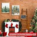 Tenceur 2 Pcs Winter Wall Art Decor Pine Tree Reindeer Holiday Wall Decor Christmas Poster Hanger with Wood Frames Wild Animals Canvas Artwork Decoration for Home Bedroom Living Room
