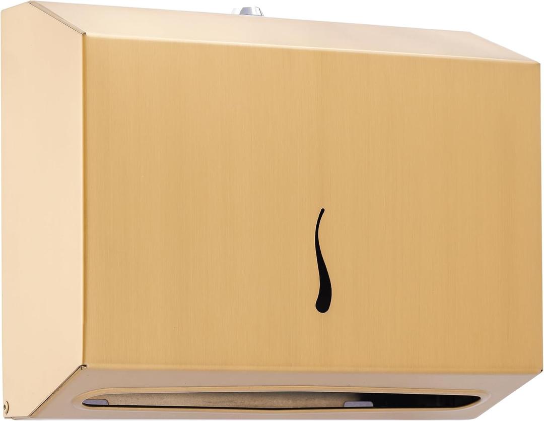 Paper Towel Dispenser - Anti-Fingerprint Coating, Enhanced Quality Stainless Steel, Wall-Mounted for Commercial Bathrooms - Holds 200 C-Fold or 275 Multi-Fold Paper Towels - Gold