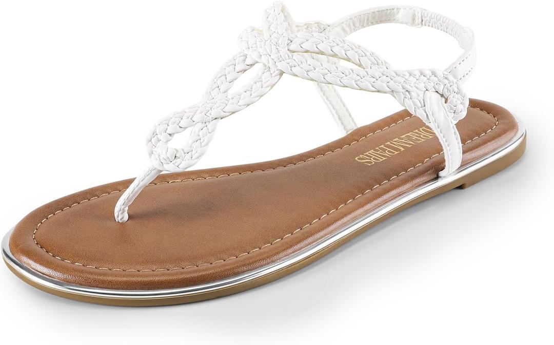 DREAM PAIRS Women's Flat Sandals Dressy Summer Stappy Comfortable Ankle Elastic T-Strap Beach Thong Sandals (11)