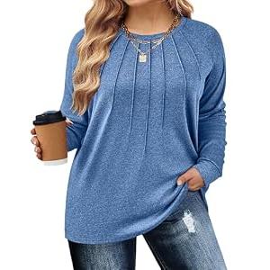 IN'VOLAND Plus Size Ladies Long Sleeve Tops Business Casual Sweaters for Women Casual Fall Tops Dressy Shirts Loose Fit Tunic Tops Blue, 18W
