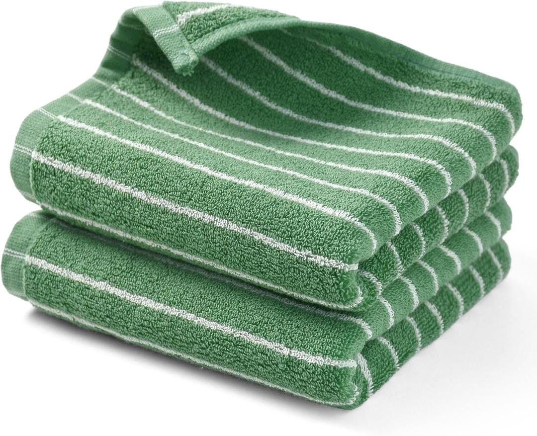 Jacquotha Hand Towels for Bathroom Green Striped - 2-Piece Premium Quick Drying Towels for Kitchen Spa Workout, Stylish Compact for Hand Face Hair, 14 x 29
