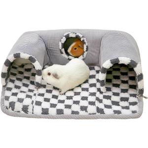Guinea Pig Hideout Tunnel with Warm Bed for Small Pet 3 Cave Small Animal Tunnel Toy Cages Grey