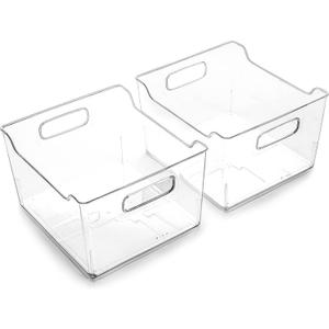 BINO | The Lodge Collection | Plastic Storage Bins - 2 Pack | Multi-Use Organizer With Built-In Handles | BPA-Free | for Pantry, Home, Fridge, and Freezer Organization