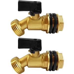 Brass Water Container Rain Barrel Faucets Spigot 1/2" Male Thread Inlet to 3/4"GHT Male Thread Outlet with Quarter Turn Ball Valve Include Bulkhead Fitting and Washers 2PCS