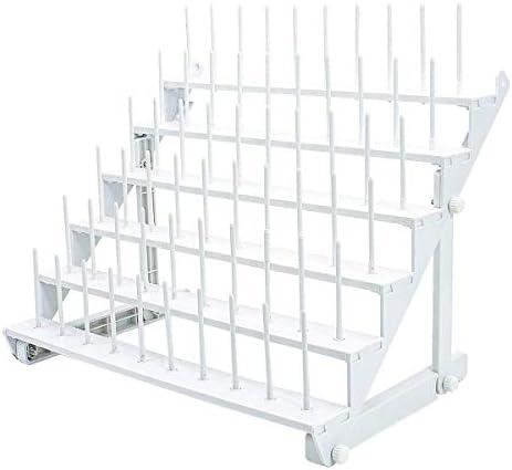Sew Tech Thread Rack for 60 Spools or 30 Cones, Wall Mounted Large Thread Holder with Long Pegs, Bright White Plastic Thread Stand for Embroidery Serger Sewing Thread Storage and Hair Braiding