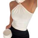 Milumia Women's Metal Halter Mock Neck Ruched Tank Top Sleeveless Slim Fit Going Out Tops M