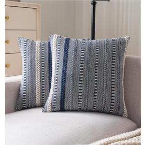 Boho Throw Pillow Covers 18x18 Inch Set of 2, Farmhouse Decorative Couch Pillow Cases, Navy Blue Accent Pillows of Bed, Sofa Bedroom Living Room Home Decor Cushion Cover