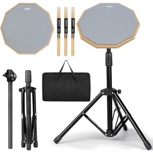 Drum Practice Pad Snare Drum Stand Set 12 In With Double Sided Silent Drum Pad, Drum sticks,Carrying Bag Adjustable Stand (Grey) (Gray)